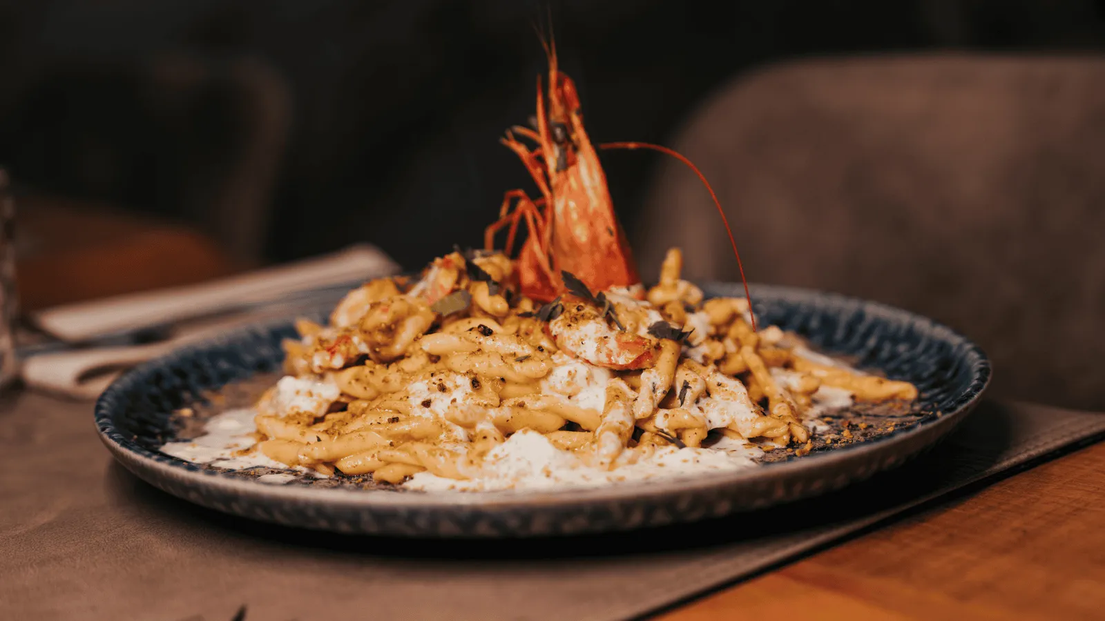 Trofie aux gambas et stracciatella